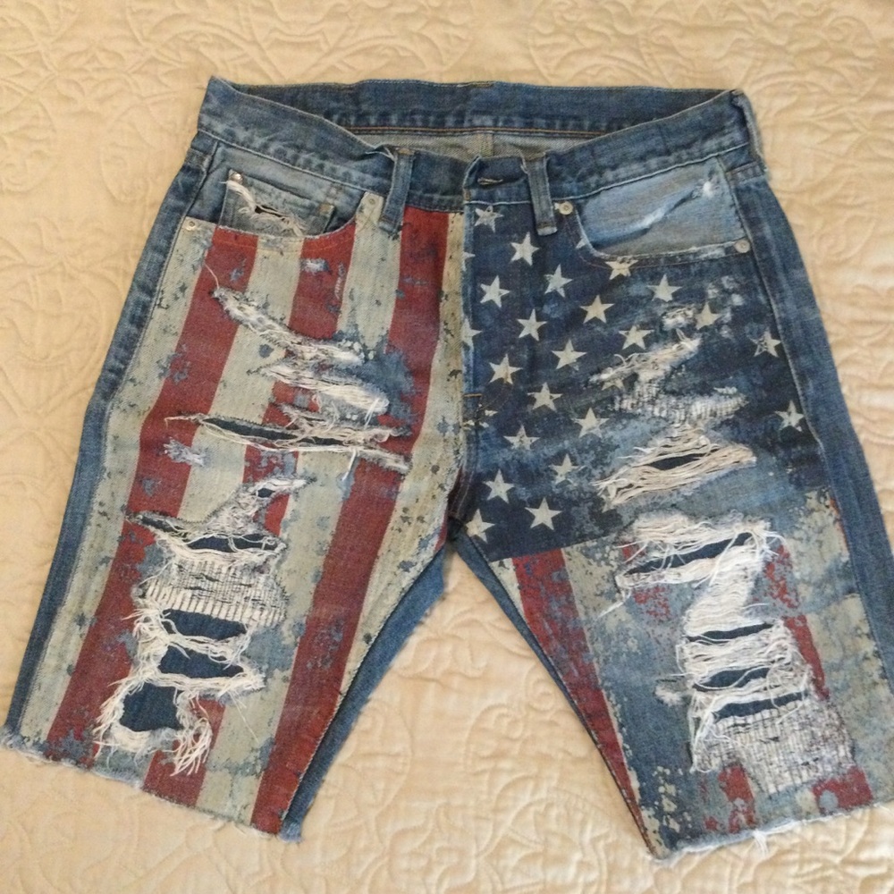 Distressed American Flag Denim Shorts
